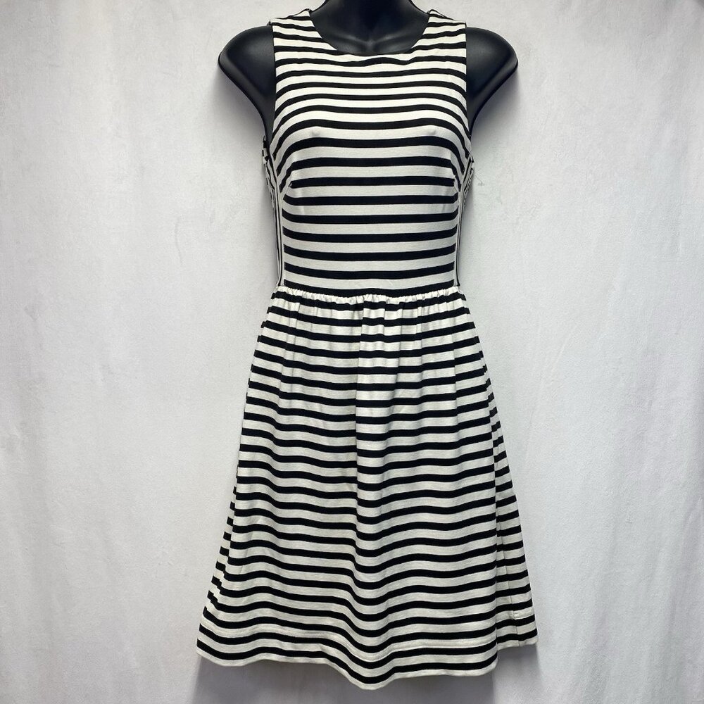 Madewell Afternoon Stripe Sleeveless A-Line Dress Women XS Black-White Back Zip